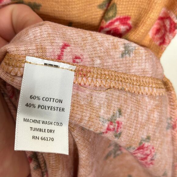 FREE PEOPLE Dylan Thermal Printed Floral Bodysuit Orange Pink Floral Sz L {3F9} - Picture 5 of 5